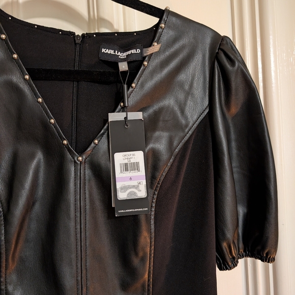 NWT Karl Lagerfeld Faux Leather Dress Size 6 - Picture 4 of 7